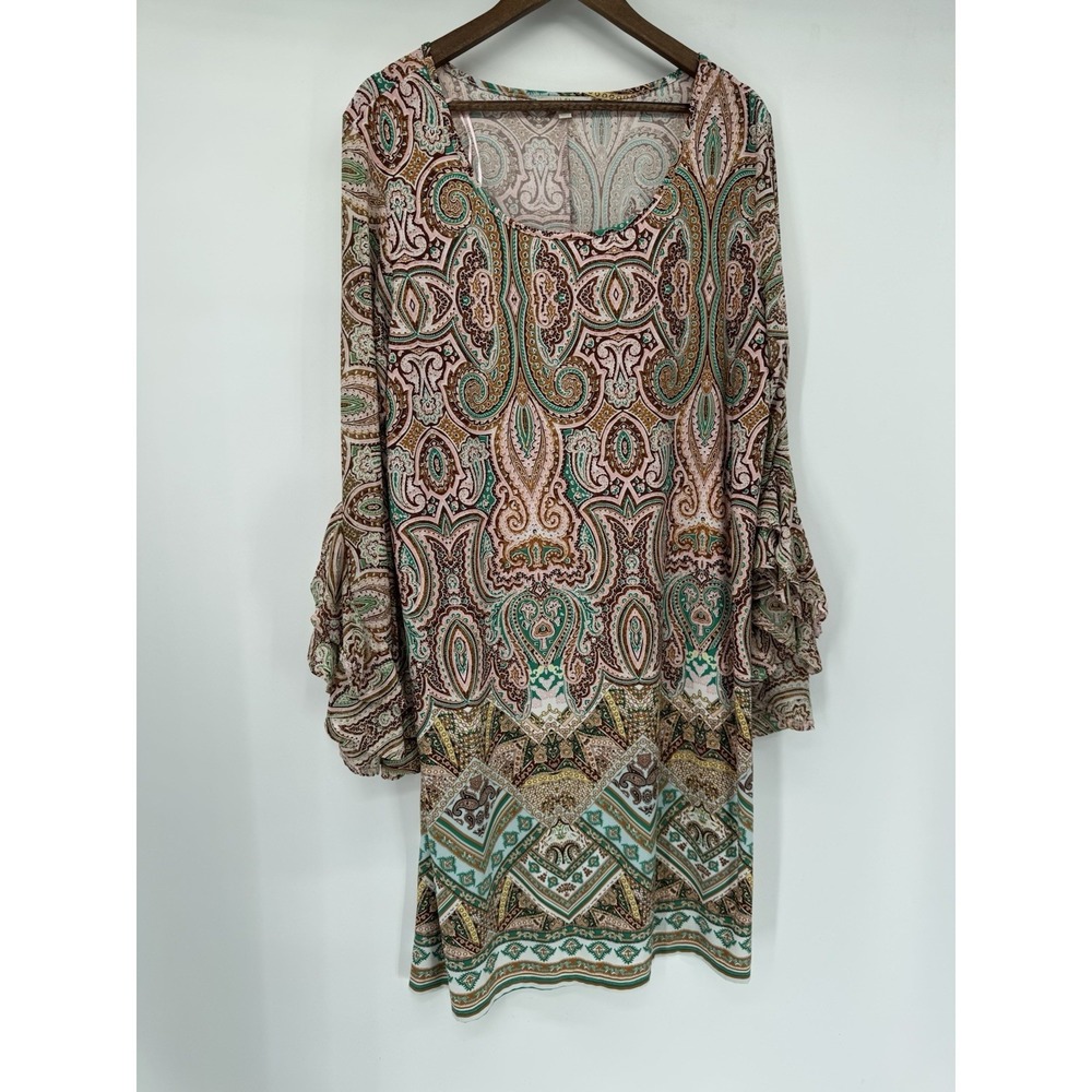 Haani Ruffled Bell Sleeves Summer Dress Paisley Floral shift Sheer Festival Boho